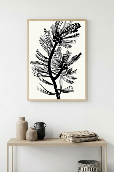 huhuli Τραπέζι με φυσικό ξύλινο πλαίσιο και μίνιμαλ σχέδιο φύλλων - Ασπρόμαυρ...