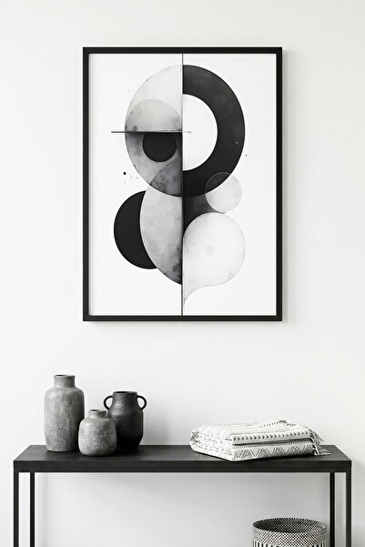 huhuli Πίνακας με αφηρημένα γεωμετρικά σχέδια με φυσικό ξύλινο πλαίσιο - Ασπρ...