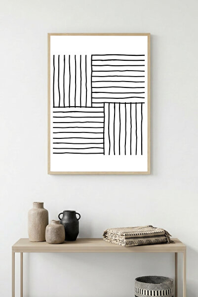 huhuli Τραπέζι με μίνιμαλ γραμμές με φυσικό ξύλινο πλαίσιο - Ασπρόμαυρο |   h...