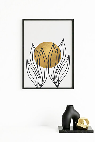 huhuli Τραπέζι με φυσικό ξύλινο πλαίσιο και μίνιμαλ σχέδιο φύλλων - Χρυσό |  ...