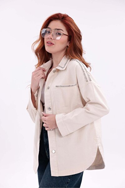 Yeys Shop Taş Detaylı Ceplı Gabardin Ceket