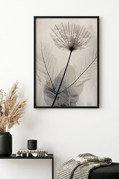 huhuli Τραπέζι με μίνιμαλ σχέδιο φύλλων με φυσικό ξύλινο πλαίσιο - Ασπρόμαυρο...