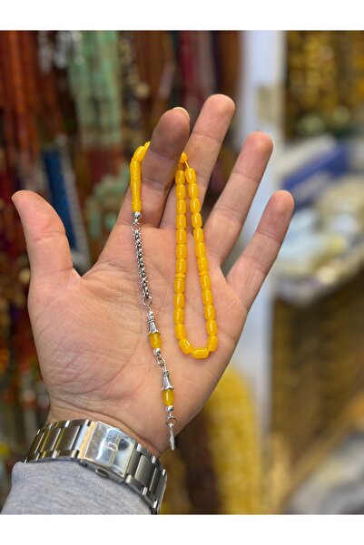 tesbihciniz Yellow Color Ankle Length Powder Amber Prayer Beads