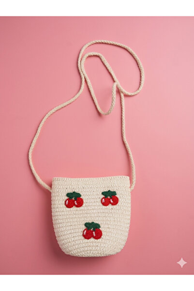 moimaaksesuar Cherry Patterned Knitted Mini Bag 11X14 cm – Cream Color Strap ...