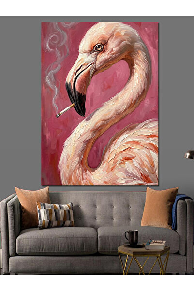 Artmeg Ilustrație cu flamingo roz fumător, pânză decorativă - Tablou din lemn...