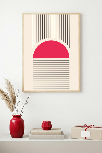 huhuli Tablou cu model geometric minimalist, cu ramă din lemn natural - Tonur...