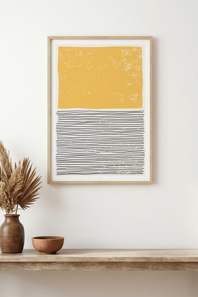 huhuli Πίνακας με αφηρημένα σχέδια με φυσικό ξύλινο πλαίσιο - Κίτρινο-Μαύρο |...
