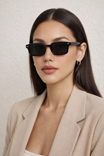 mirvia Unisex Black Rectangular Sunglasses Retro Thin Frame Uv400 Modern Styl...