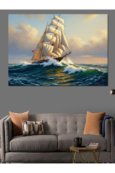 Artmeg Pânză decorativă cu navă în valuri uriașe pe mare deschisă - Masă din ...