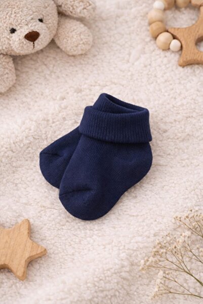 Amélio Kids Lacivert Organik Pamuk Katlamalı Unisex Yenidoğan Soket Çorap