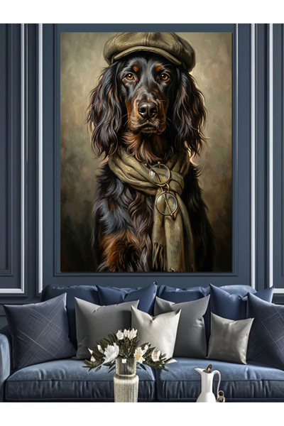Artmeg Charismatic Dog with Hat and Scarf Decorative Canvas - Mdf Wood Painting