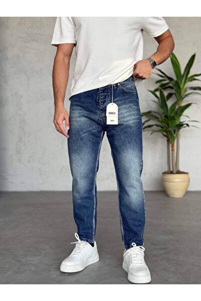 Wonraces Men's Navy Blue Boyfriend Detailed Jeans