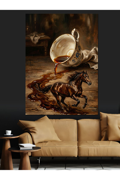 Artmeg Figurină decorativă de cal în galop din cafea - Tablou din lemn MDF