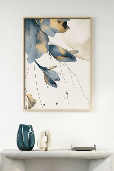huhuli Tablou cu model floral înrămat în lemn natural - Minimalist |   huhu1292