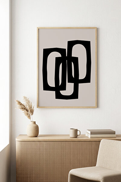 huhuli Επιτραπέζια ζωγραφική με μινιμαλιστικό μαύρο μοτίβο πλαισίου και φυσικ...