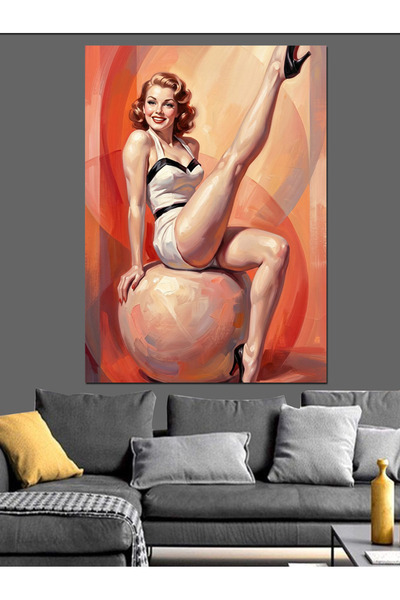 Artmeg Pânză decorativă cu pin-up care face poses pe minge - Masă din lemn MDF