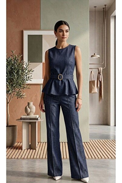 BEYAZTOPTAN Set din denim cu talie accentuată și detalii - Design modern - De...