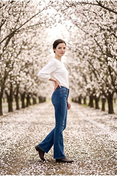 hies Τζιν Παντελόνι Ισπανικού Στυλ Ψηλόμεσο Λύκρα Σκούρο Μπλε