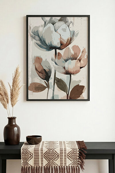 huhuli Πίνακας με φυσικό ξύλινο πλαίσιο και μοτίβο λουλουδιών - Παστέλ αποχρώ...