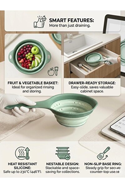 cook&kitchen مصفاة قابلة للطي 14 سم باللون الأخضر