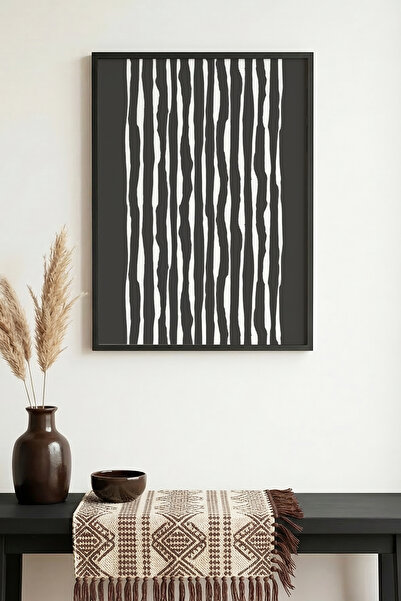 huhuli Τραπέζι με ριγέ σχέδιο και φυσικό ξύλινο πλαίσιο - Μίνιμαλ |   huhu1068