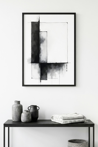 huhuli Πίνακας με αφηρημένα γεωμετρικά σχέδια με φυσικό ξύλινο πλαίσιο - Ασπρ...