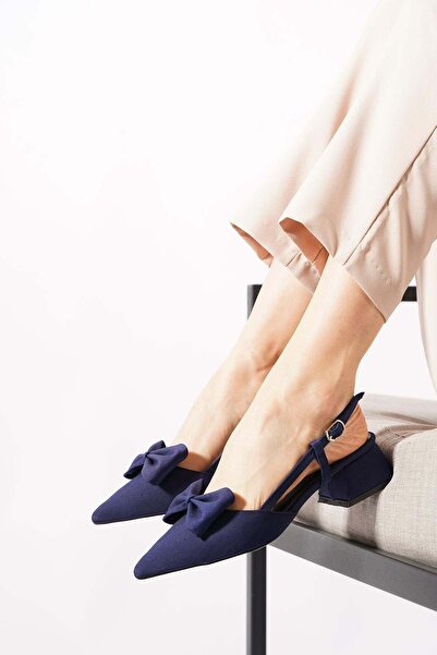 Moda Pie Sandale cu toc pentru femei Leoret, cu fundă și spate deschis, din s...