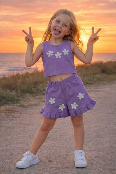 CiciTime Çocuk Modası Set de vară pentru fete, cu pantaloni scurți și top scurt