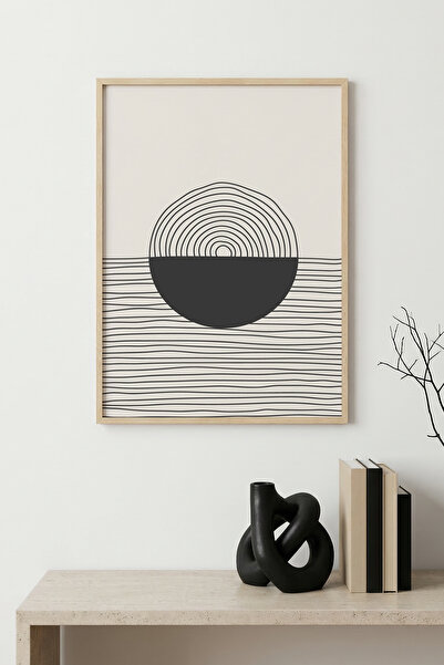 huhuli Τραπέζι με σχέδιο γραμμικής τέχνης με φυσικό ξύλινο πλαίσιο - Μίνιμαλ ...