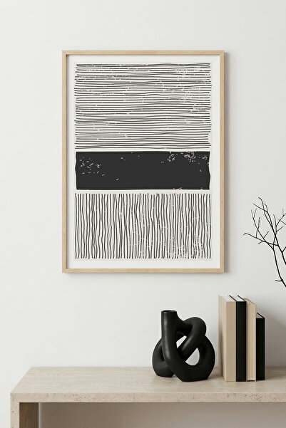 huhuli Τραπέζι με ριγέ σχέδιο και φυσικό ξύλινο πλαίσιο - Μίνιμαλ |   huhu1534