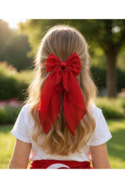 Sibel Günay Butik مشبك شعر من الشيفون الأحمر للفتيات - إكسسوار شعر أنيق بذيل ...
