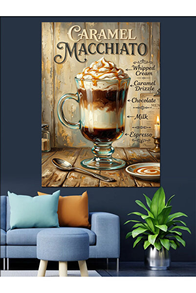 Artmeg Pahar de cafea Macchiato cu caramel cremos, pânză decorativă - Masă di...