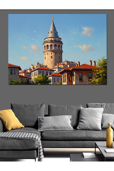 Artmeg Pânză decorativă Turnul Galata în apusul soarelui - Tablou din lemn MDF