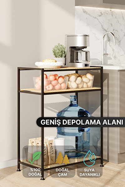 Bino Çok Amaçlı Metal ve Ahşap Dolap Banyo Rafı Mutfak Standı Kahve Köşesi Mu...