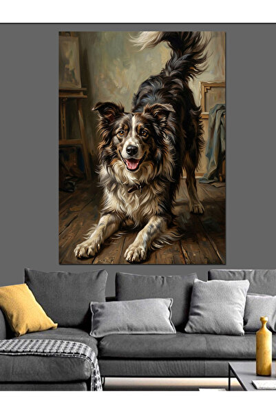 Artmeg Pânză decorativă cu câine Border Collie privind cu atenție - Tablou di...