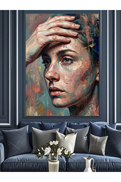Artmeg Portret de femeie cu pete de vopsea colorată, pânză decorativă - Tablo...