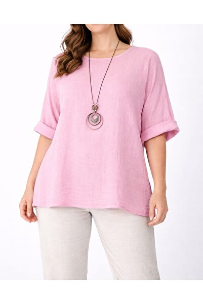 Butik Şans Women's Oversized Three-Quarter Sleeve Blouse with Pendant Detail