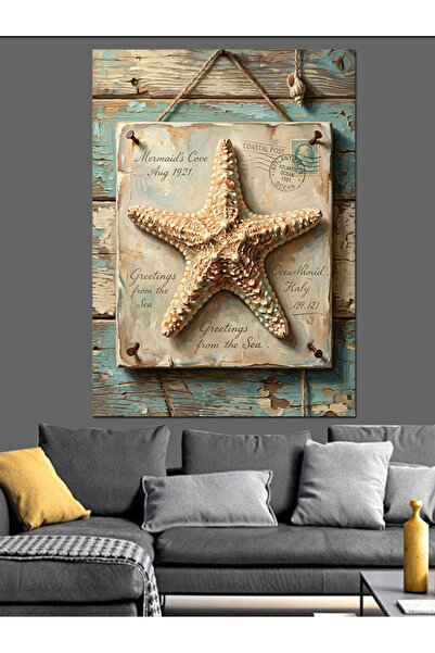 Artmeg Pânză decorativă cu decor stea de mare pe lemn - Masă din lemn MDF