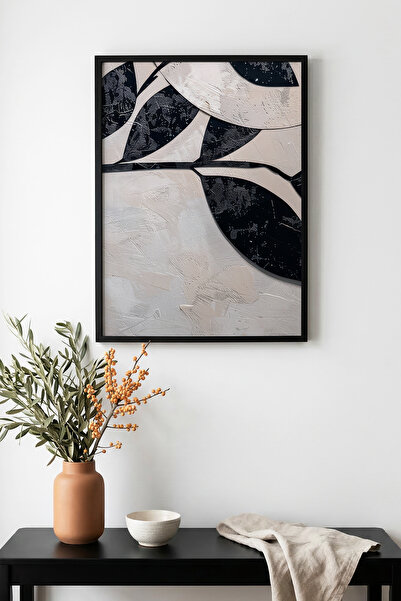 huhuli Τραπέζι με φυσικό ξύλινο πλαίσιο και μίνιμαλ σχέδιο φύλλων - Μαύρο-Λευ...