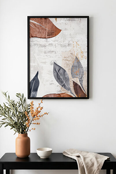 huhuli Tablou cu model de frunze, înrămat cu lemn natural - Tonuri pastelate ...