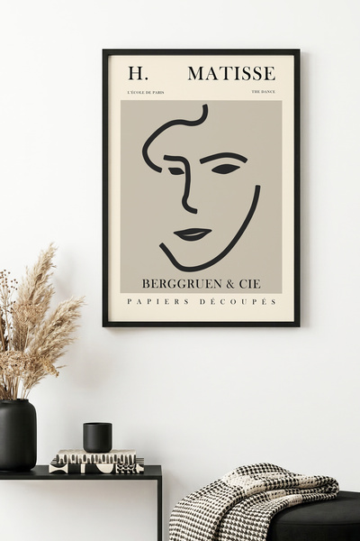 huhuli Μινιμαλιστικός πίνακας με μοτίβο προσώπου με φυσικό ξύλινο πλαίσιο - Π...