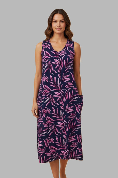 REMSA Women's Zero Sleeve Viscose Dress Pajamas 25235-3 Dark Navy Blue