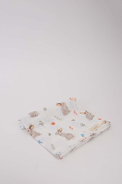 Bugula Muslin Baby Blanket 110X110Cm Rabbit Pattern Organic Cotton Baby Showe...