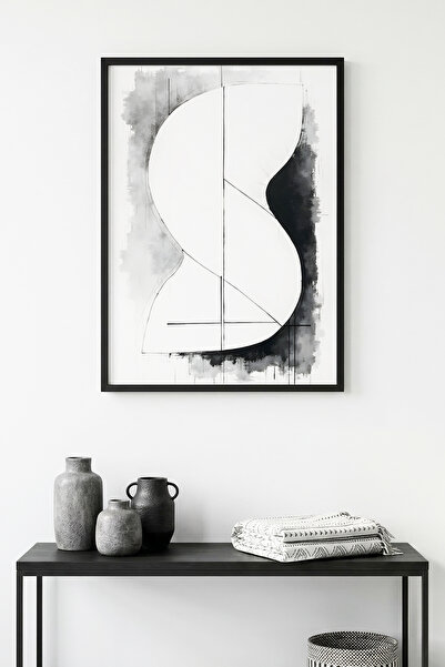 huhuli Αφηρημένη μινιμαλιστική ζωγραφική με φυσικό ξύλινο πλαίσιο - Ασπρόμαυρ...