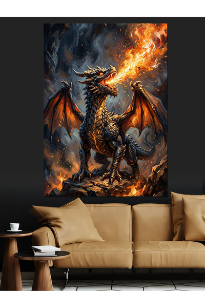 Artmeg Figurină decorativă a dragonului feroce care împușcă focul - Pictură p...
