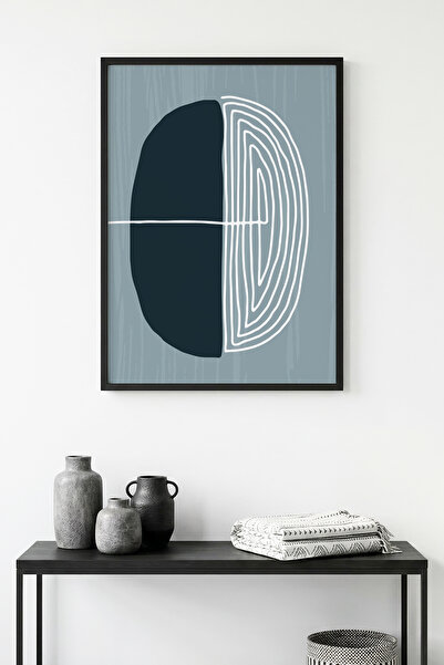 huhuli Μίνιμαλ γεωμετρικός πίνακας με φυσικό ξύλινο πλαίσιο - Ψυχρές αποχρώσε...