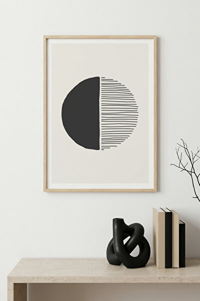 huhuli Tablou cu model geometric minimalist, cu ramă din lemn natural - Paste...