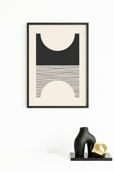 huhuli Επιτραπέζια ζωγραφιά με μίνιμαλ μαύρο σχέδιο με φυσικό ξύλινο πλαίσιο ...