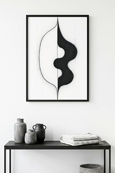 huhuli Αφηρημένος πίνακας με ασπρόμαυρα σχέδια με φυσικό ξύλινο πλαίσιο - Μίν...