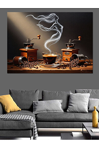 Artmeg Pânză decorativă cu boabe de cafea și ceașcă care scoate fum - Tablou ...